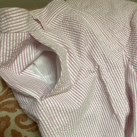 NWT Vintage Kasper seersucker pink & white stripe ankle length pant w/pockets - Picture 6 of 15